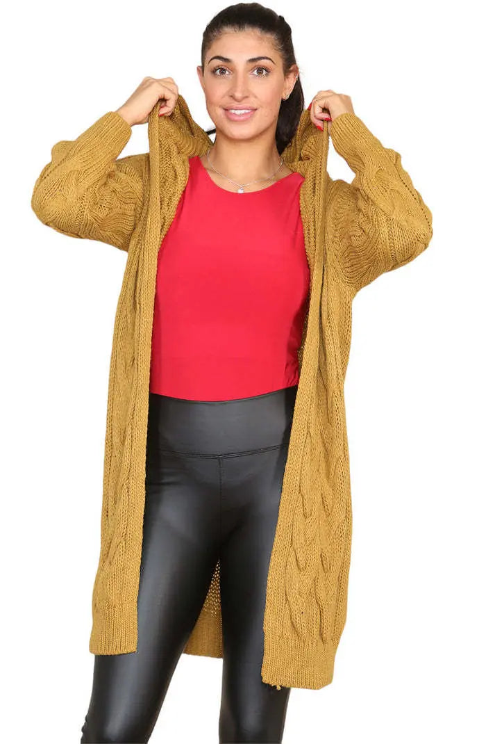 Knitted Cables Hooded Long Over Sized Cardigan Angel Wishes