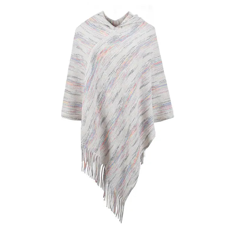 Hooded Striped Tassel Cape And Shawl Women Angel Wishes