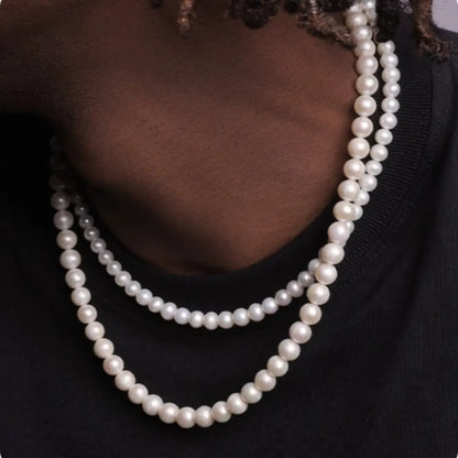 Natural Pearl Necklace Men's Hip-hop Retro High-end Clavicle Necklace Women Angel Wishes