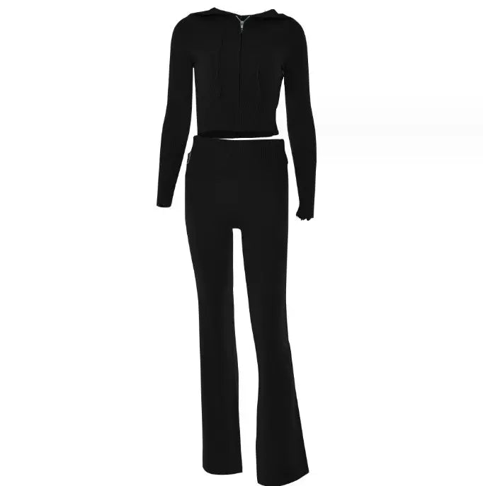 Hoodie Suit Women Leisure Sexy Zip Long Sleeve Sweater And High Waist Long Pants Set Angel Wishes