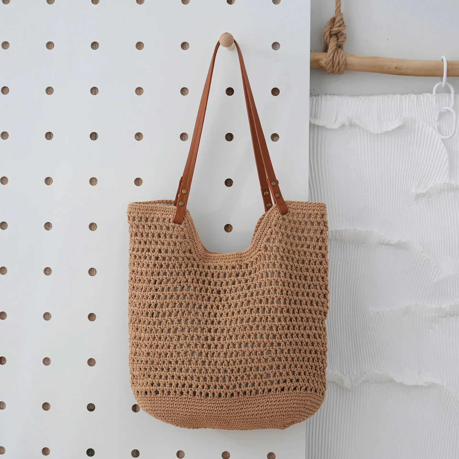 Casual Hollow Mesh Woven Lightweight Straw Handbag Angel Wishes