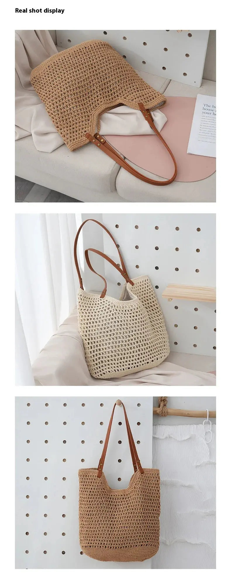 Casual Hollow Mesh Woven Lightweight Straw Handbag Angel Wishes