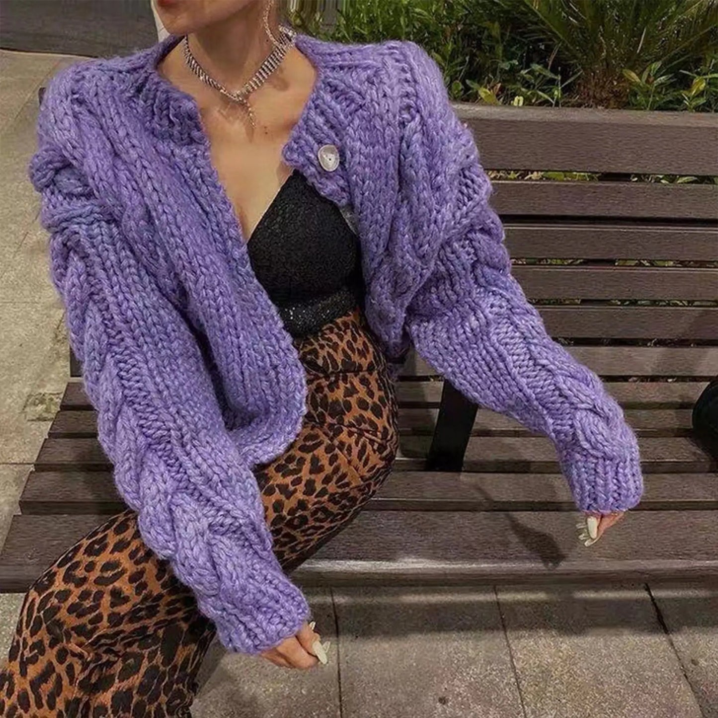 Hand-knit Wool Loose Cardigan Angel Wishes