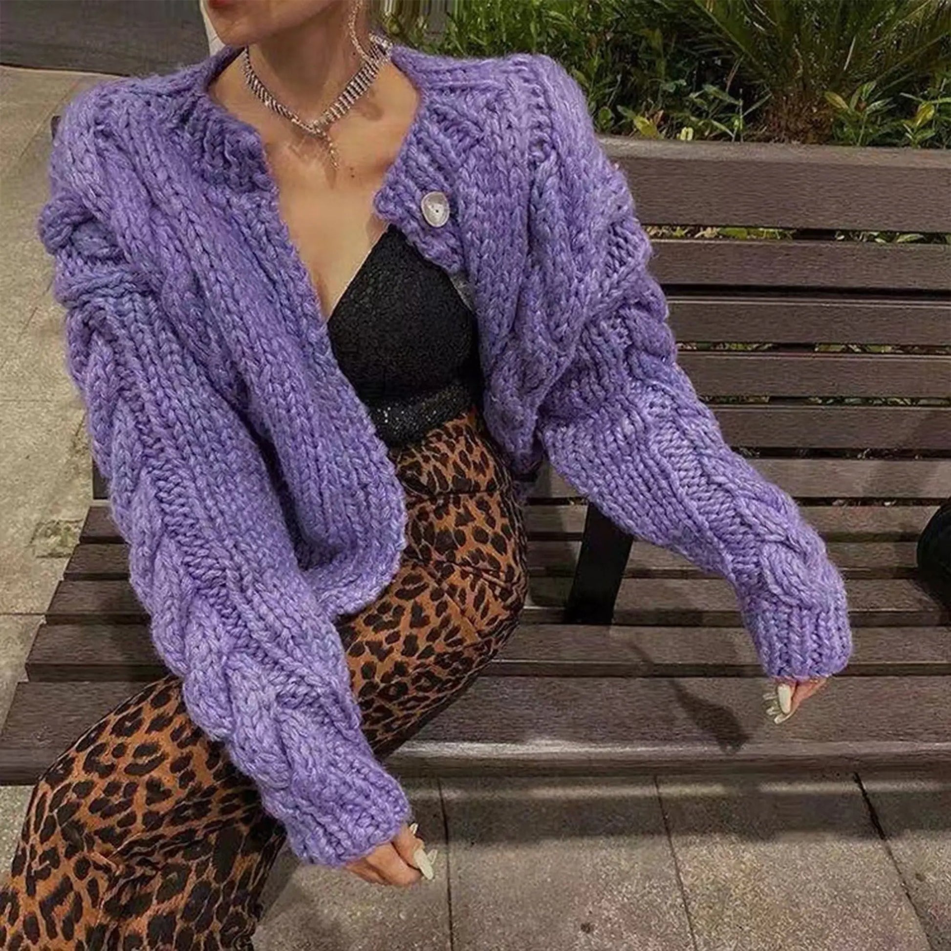 Hand-knit Wool Loose Cardigan Angel Wishes