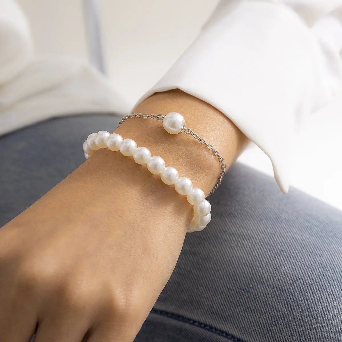 Fashion Hand Stringed Pearls Bracelet Two-piece Set Angel Wishes