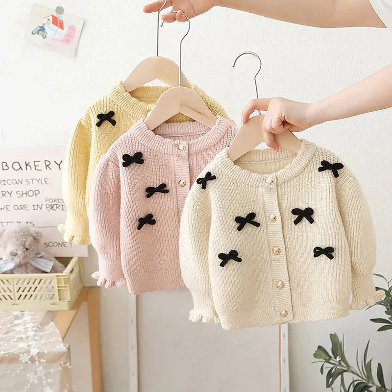 Bow Cardigan Knitted Solid Color Coat Angel Wishes