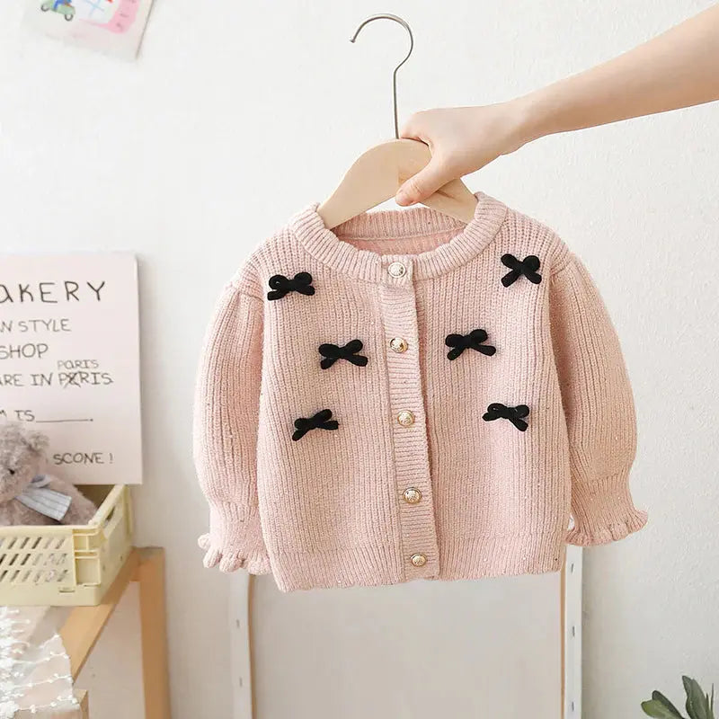 Bow Cardigan Knitted Solid Color Coat Angel Wishes