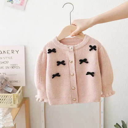 Bow Cardigan Knitted Solid Color Coat Angel Wishes