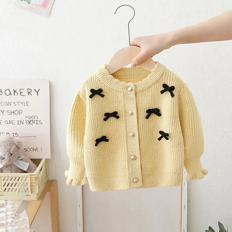 Bow Cardigan Knitted Solid Color Coat Angel Wishes