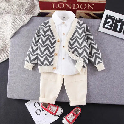 Boys And Girls Wave Sweater Cardigan Lapel Angel Wishes