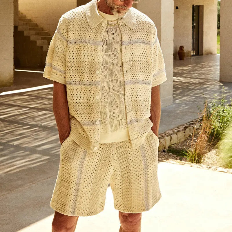 Knitted Cardigan Shorts Color Matching Two-piece Suit Men Angel Wishes