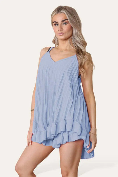 Cami Pleated Frill Hem Top & Matching Frill Shorts Co-Ord Set Angel Wishes