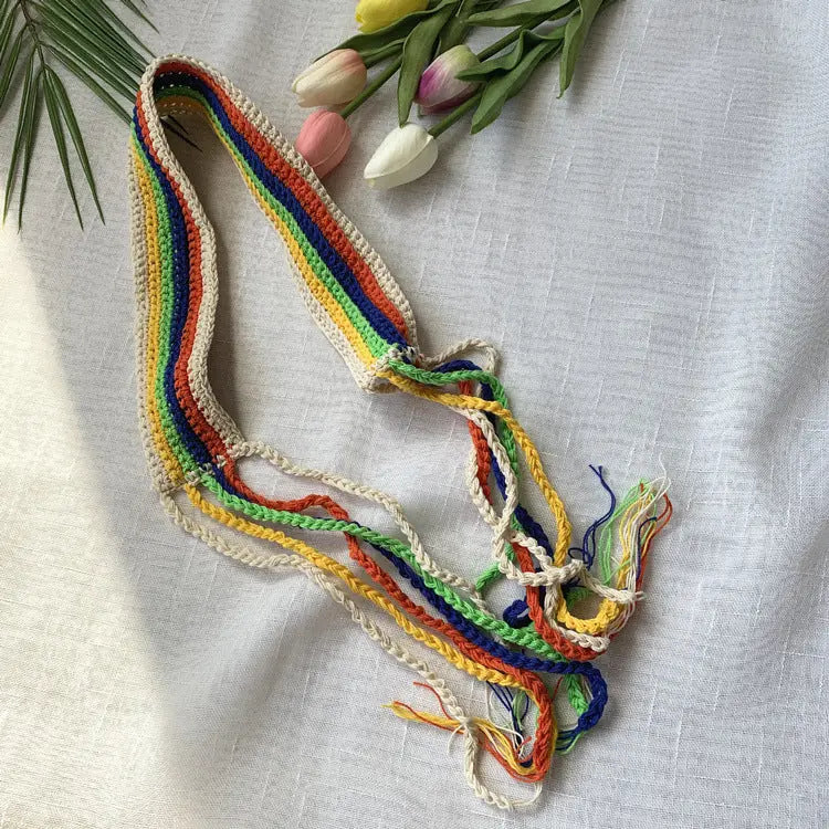 Girl's Colorful Hair Band Handmade Crochet Fashion Color Contrast Hair Accessories Cotton Braided Ear Warmer Wear Matching Headband For Women Angel Wishes