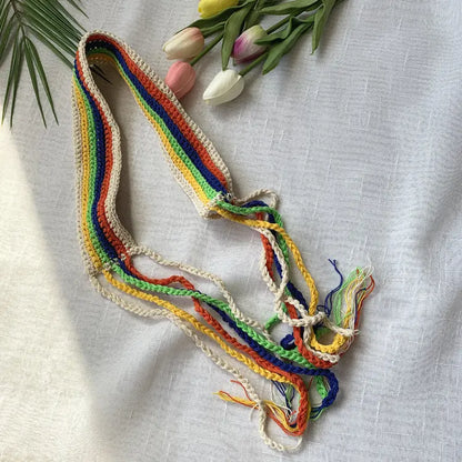 Girl's Colorful Hair Band Handmade Crochet Fashion Color Contrast Hair Accessories Cotton Braided Ear Warmer Wear Matching Headband For Women Angel Wishes