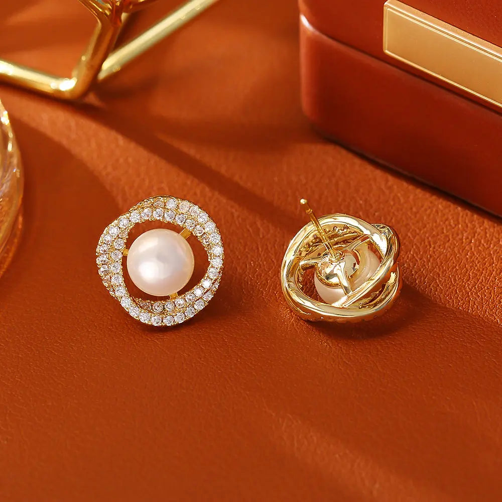 Natural Pearl Winding Ear Studs High Sense Fashion Exquisite And Versatile Angel Wishes