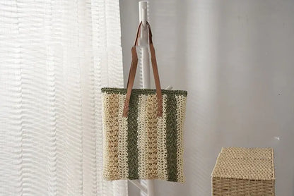 Fashionable Woven Stripe Straw Bag - Angel Wishes