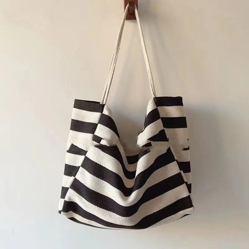 Contrast Colour Striped Canvas Bag - Angel Wishes