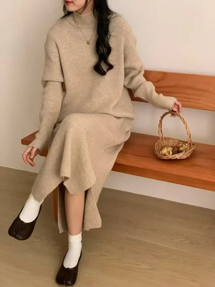 Long Knitted Dress Half Turtleneck Angel Wishes
