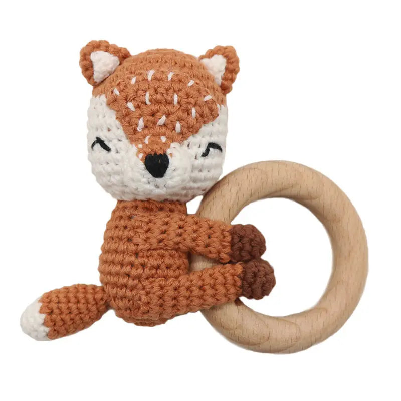 Handmade Crochet Fox Elk Rattle Toy Baby Molar Teether Angel Wishes