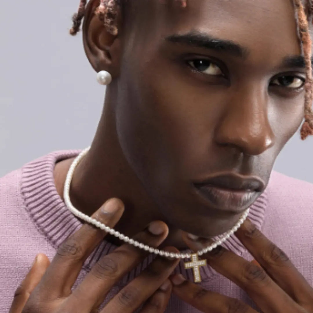 Men's Women Hip-hop Retro Pearl Necklace Angel Wishes