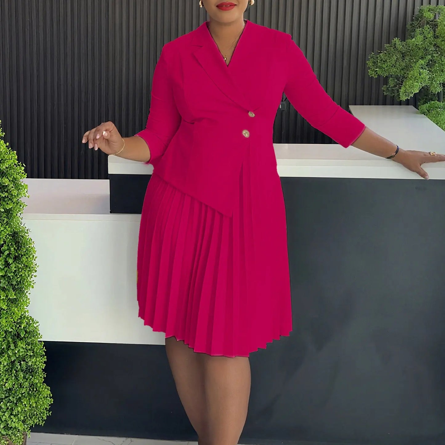 Plus Size Fashionable Elegant Pleated Dress Angel Wishes