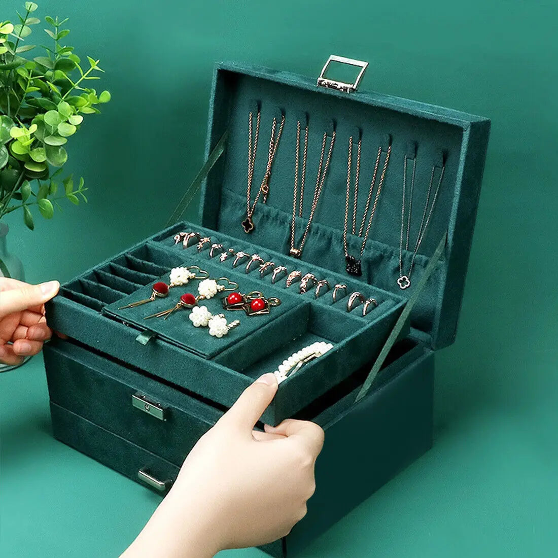 3 Layer Grey Jewellery Box Organizer Rings Necklaces Jewellry Storage Case Box Angel Wishes