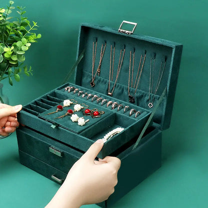 3 Layer Grey Jewellery Box Organizer Rings Necklaces Jewellry Storage Case Box Angel Wishes