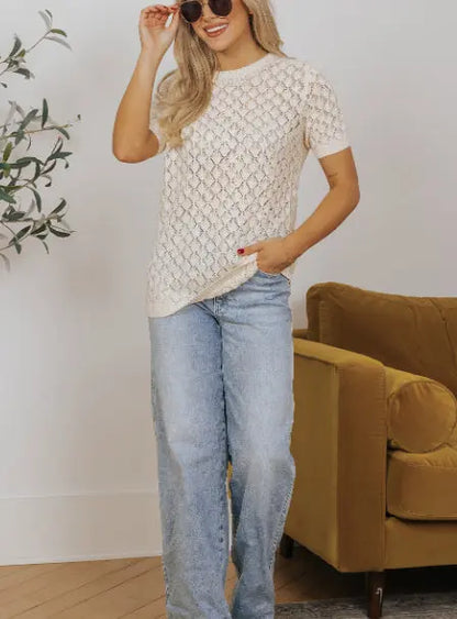 Hollow Out Crochet Short Sleeve Top Angel Wishes