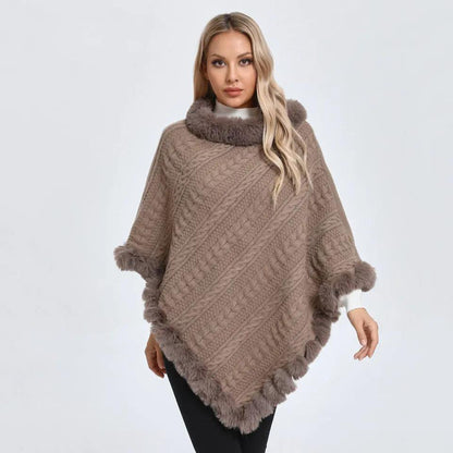 Fur Collar Oversized Knit Pullover Shawl Cloak Angel Wishes