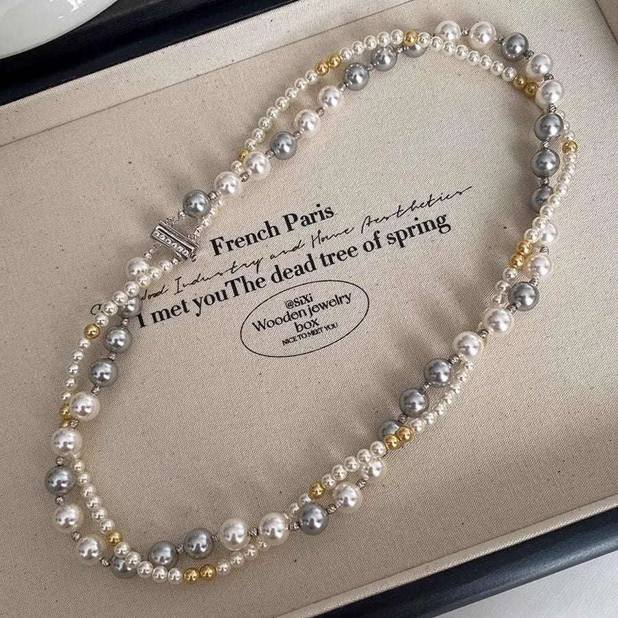 One Style For Dual-wear Double-layer Pearl Necklace Female Mixed Color Angel Wishes