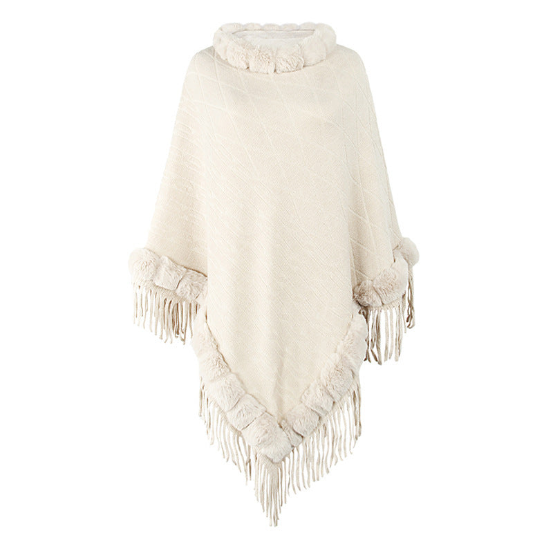 Knitted Cape Shawl With Fur Collar Angel Wishes