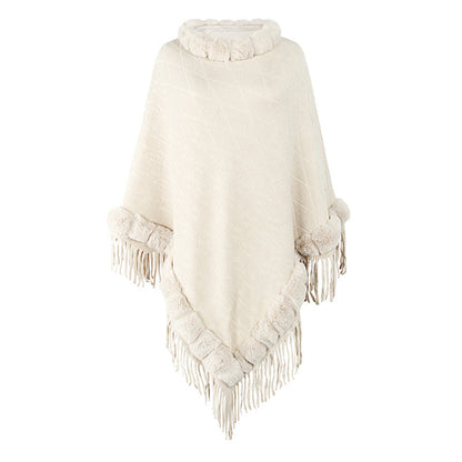 Knitted Cape Shawl With Fur Collar Angel Wishes