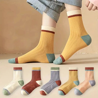 Candy Color Matching Striped Contrast Color Tube Socks Angel Wishes