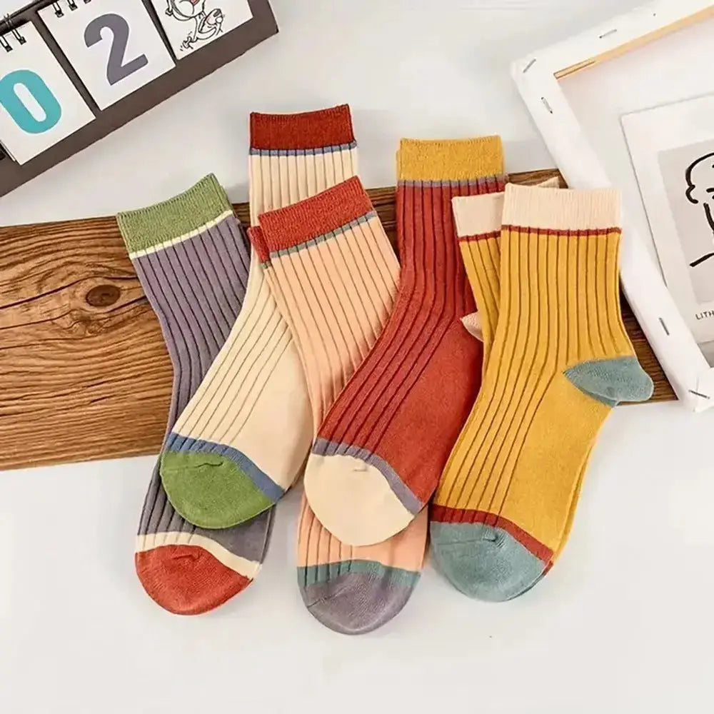 Candy Color Matching Striped Contrast Color Tube Socks Angel Wishes