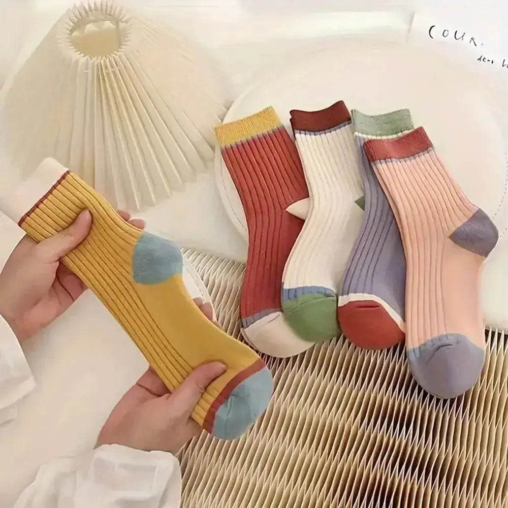 Candy Color Matching Striped Contrast Color Tube Socks Angel Wishes