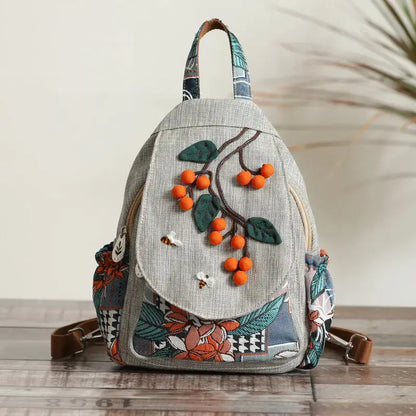 Canvas Lightweight Casual Backpack With Three-dimensional Hand Woven Persimmon Ruyi Lightweight Backpack Angel Wishes