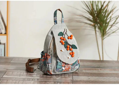 Canvas Lightweight Casual Backpack With Three-dimensional Hand Woven Persimmon Ruyi Lightweight Backpack Angel Wishes