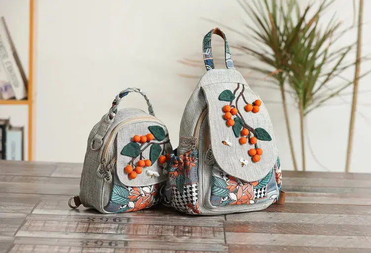 Canvas Lightweight Casual Backpack With Three-dimensional Hand Woven Persimmon Ruyi Lightweight Backpack Angel Wishes