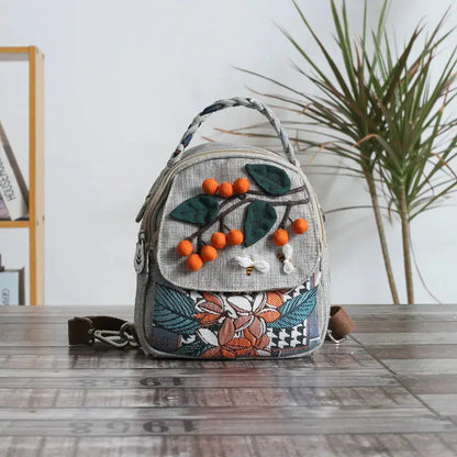 Canvas Lightweight Casual Backpack With Three-dimensional Hand Woven Persimmon Ruyi Lightweight Backpack Angel Wishes