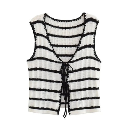 Casual Knitted Lace-up Vest Top & Trousers Set Angel Wishes