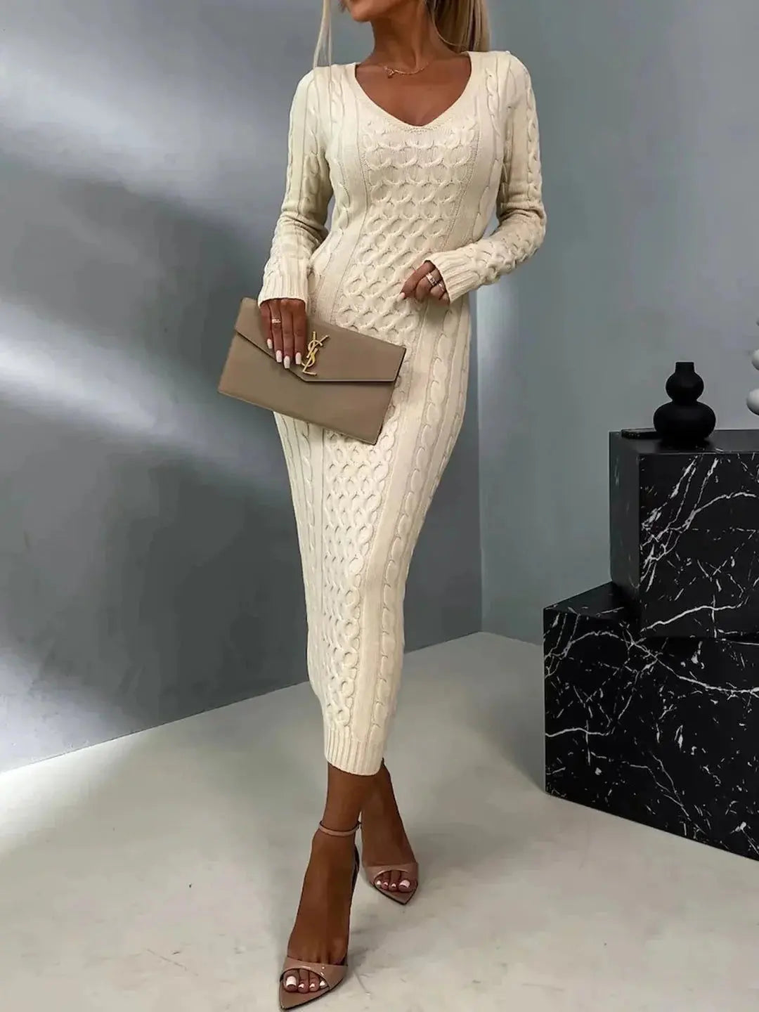 V-neck Lace Sweater Dress Angel Wishes