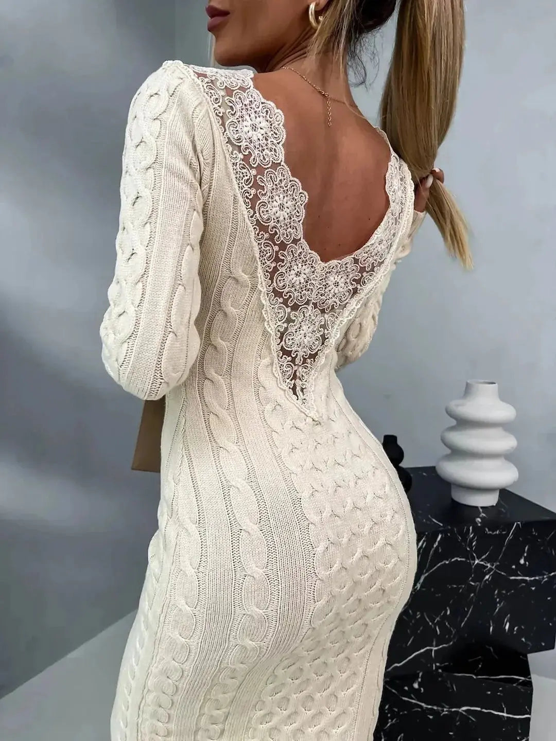 V-neck Lace Sweater Dress Angel Wishes