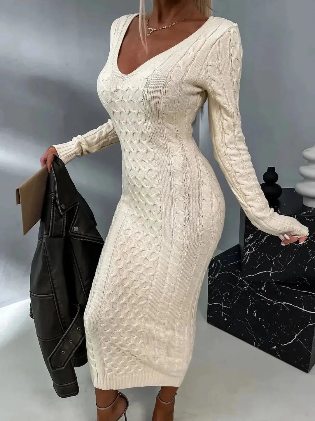 V-neck Lace Sweater Dress Angel Wishes