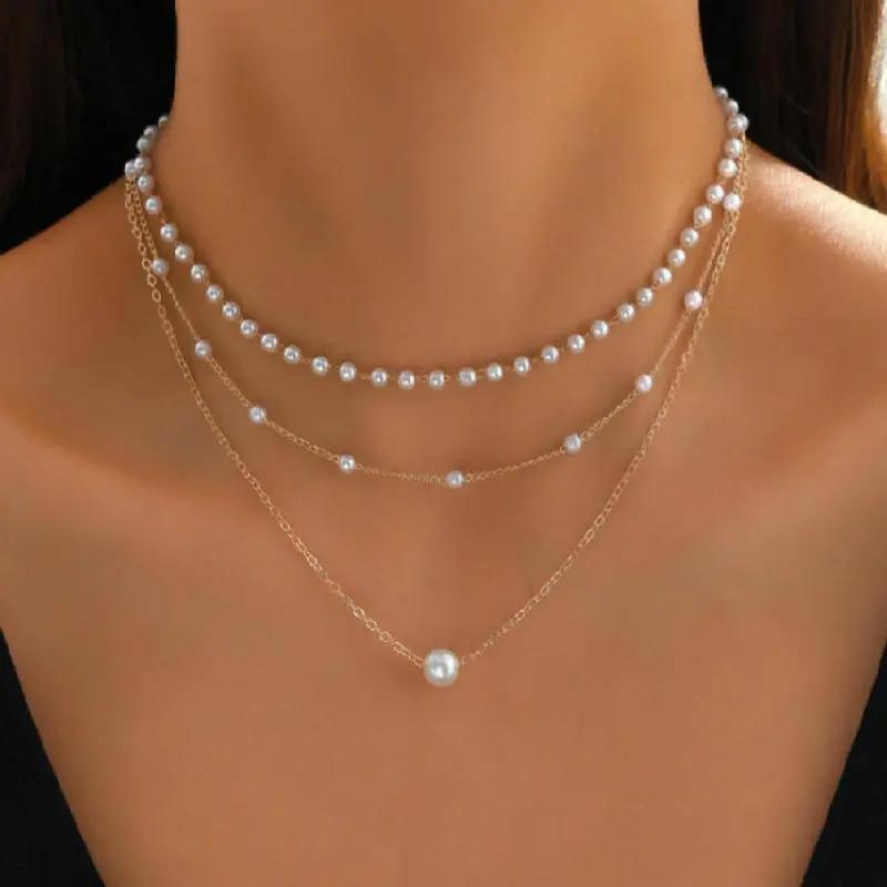 Pearl Chain Pendant Three-layer Necklace Angel Wishes