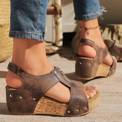 Summer Zipper Wedges Sandals Women's Lightweight Height Increasing Shoes Fashion Casual Sandals Angel Wishes