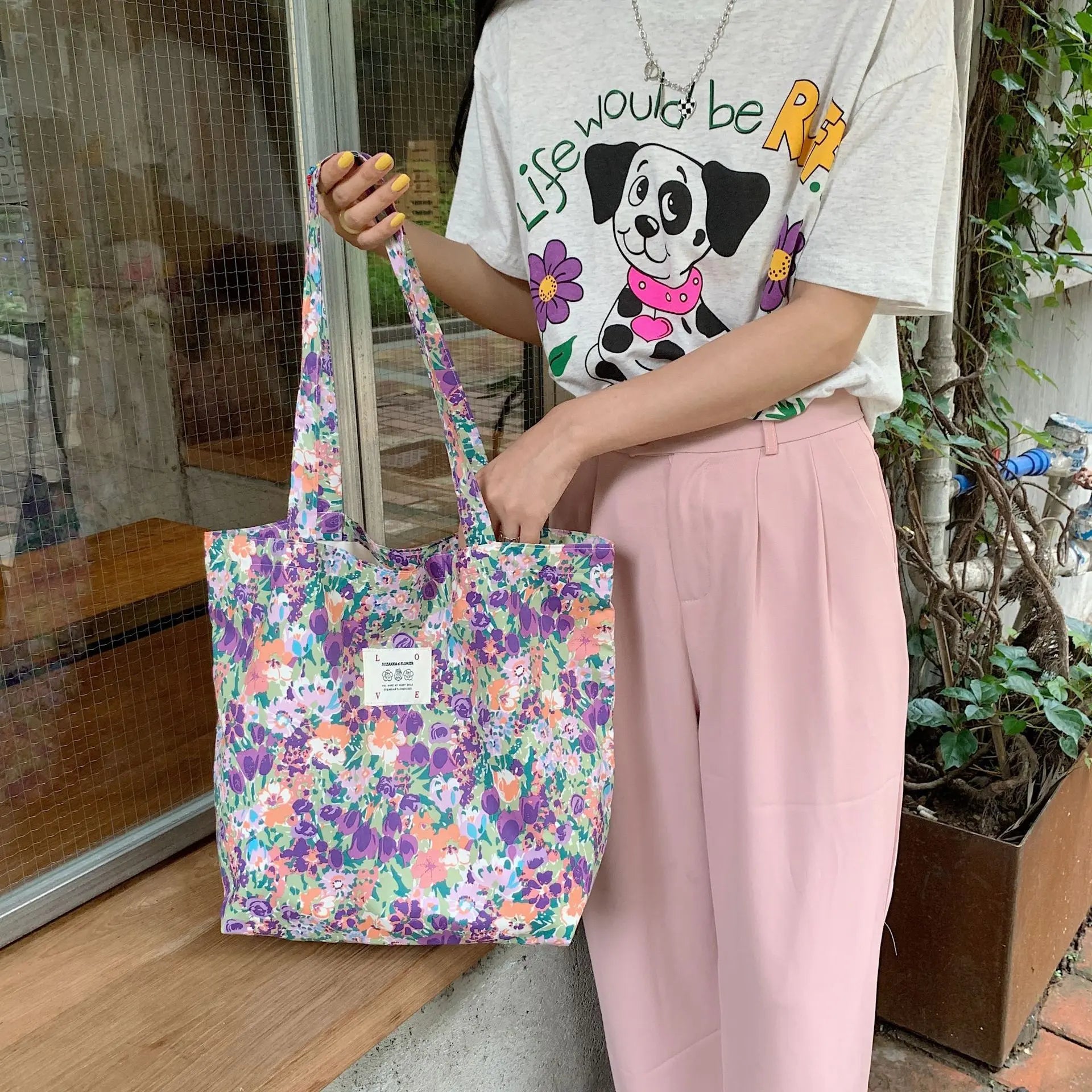 Floral Canvas Tote Bag Angel Wishes