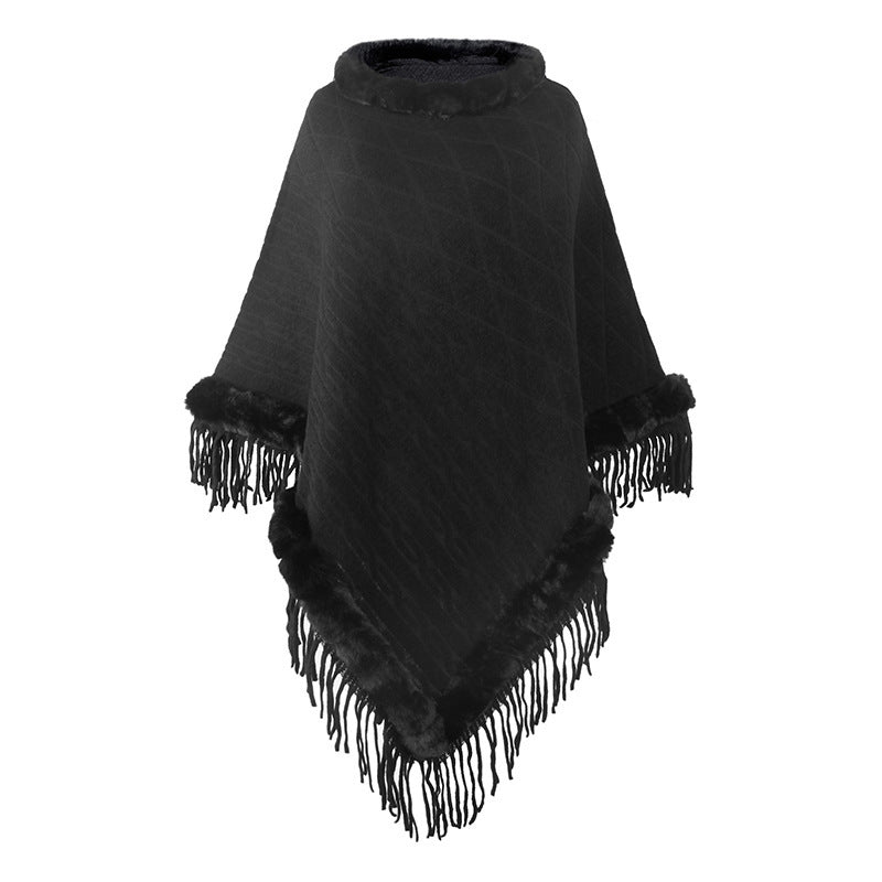 Knitted Cape Shawl With Fur Collar Angel Wishes