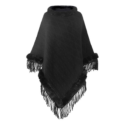 Knitted Cape Shawl With Fur Collar Angel Wishes