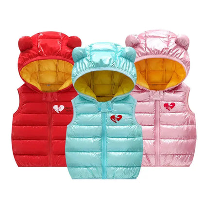 Children Warm Down Vest Autumn Baby Boys Girls Sleeveless Waistcoat Kids Outerwear Vests Children Hooded Jackets Angel Wishes