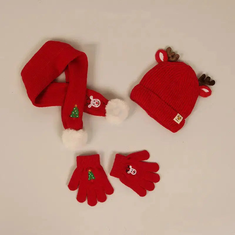 Children's Hat Scarf Gloves Fleece-lined Three-piece Set Angel Wishes